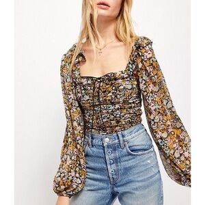 Free People - Women's Mabel Printed Smocked Ruffle Blouse / Size M